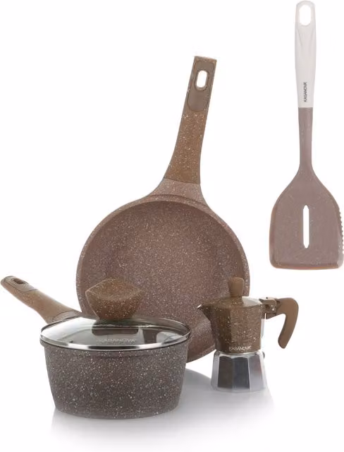 Set di pentole antiaderenti Kasanov da 4 pezzi in alluminio, acciaio e ceramica, colore marrone