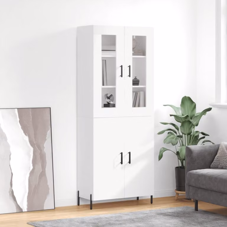 Credenza moderna vidaXL bianca con ante in vetro e ripiani interni, L: 69,5 cm, P: 34 cm, H: 180 cm