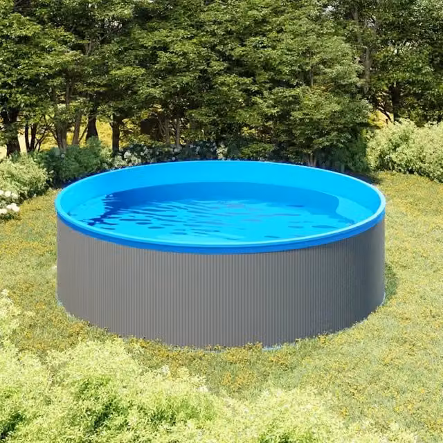 vidaXL Piscina Fuori Terra Rotonda in Acciaio e PVC, Grigio e Blu, L: 350 cm, H: 90 cm