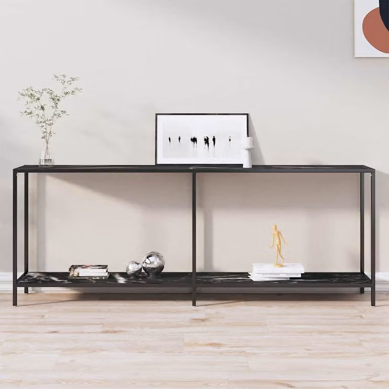 vidaXL Tavolo Consolle Moderno in Vetro Temperato Nero L 200 cm x P 35 cm x H 75,5 cm