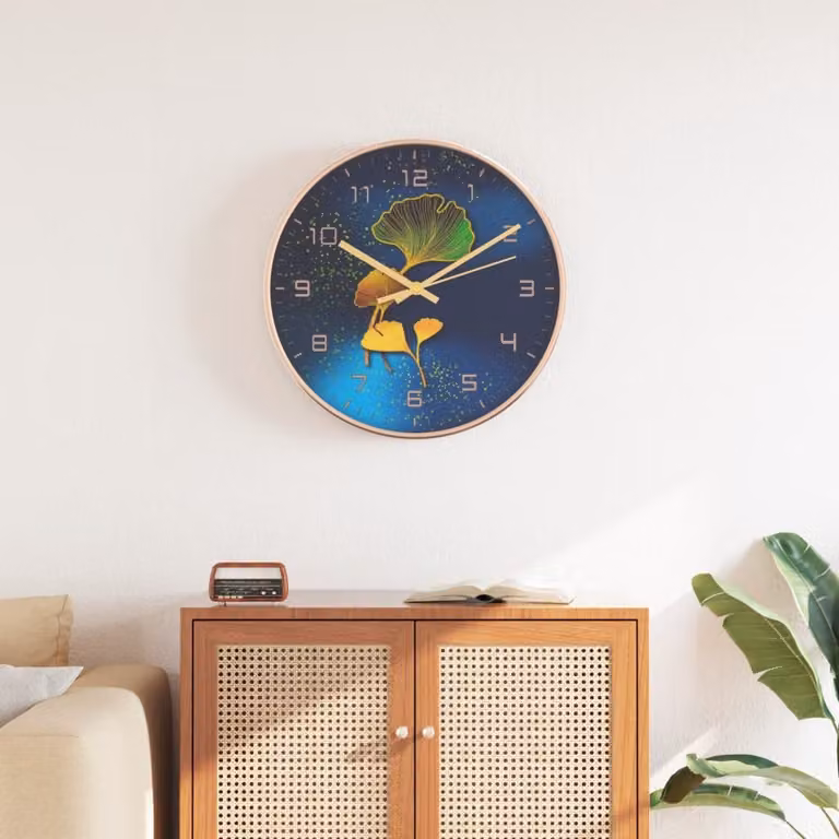 Orologio da Parete Analogico vidaXL Oro e Blu con Design Floreale e Movimento Silenzioso, Diametro: 29,5 cm