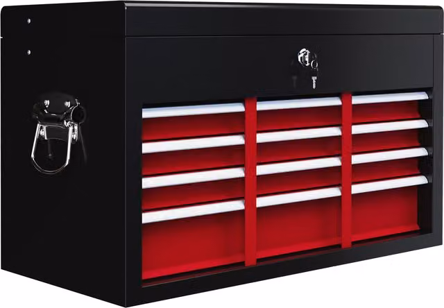 Cassetta per attrezzi HOMCOM in acciaio con 6 cassetti e serratura, Nero e Rosso, L 60 cm x P 26 cm x H 34 cm