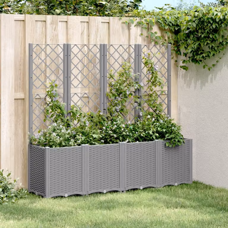 Fioriera da giardino con traliccio vidaXL in plastica grigio chiaro L 160 cm x P 40 cm x H 140 cm