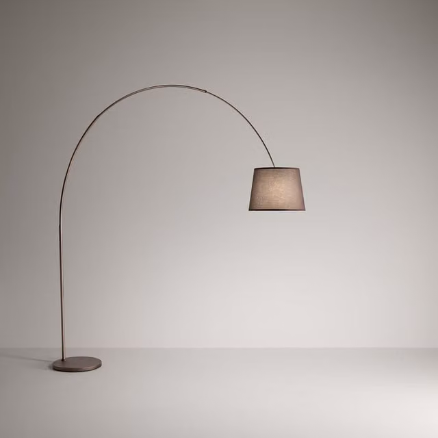 Piantana da lettura Perenz Arche con luce LED regolabile, struttura in metallo e paralume in tessuto beige, disponibile in nero o marrone, Altezza: 230 cm