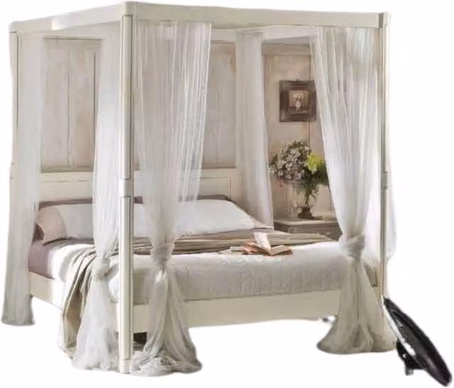 Letto matrimoniale a baldacchino shabby chic in legno di pino laccato bianco e grigio Mobili 2G L/P/H: 179 x 213 x 210 cm