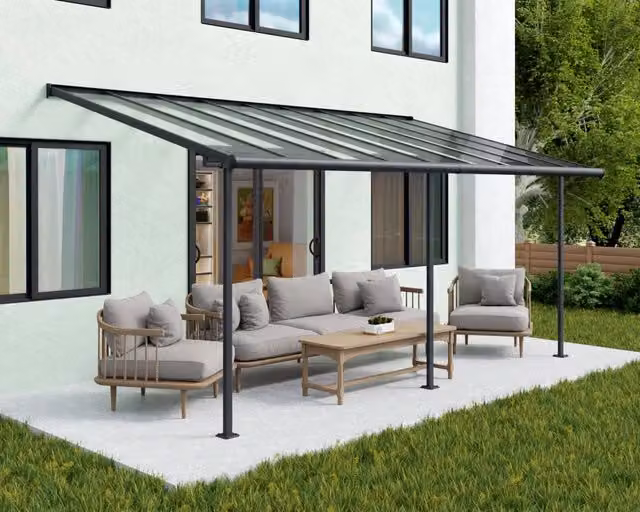 Pergola addossata Palram Sierra in alluminio e policarbonato Grigio L: 300 cm, P: 620 cm