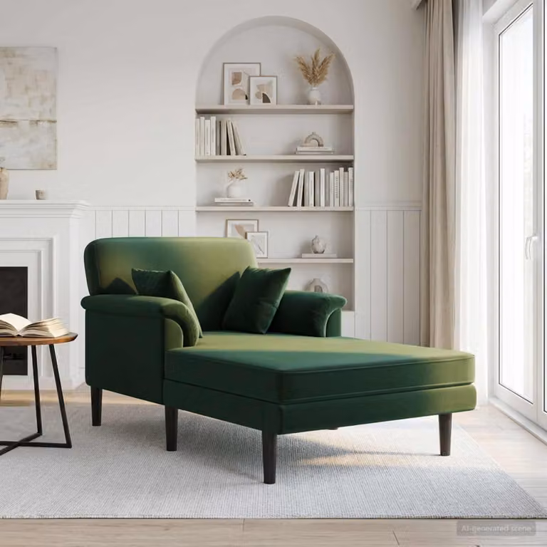 Chaise longue moderna vidaXL in velluto verde con cuscini inclusi, L: 174 cm, P: 101 cm, H: 90 cm