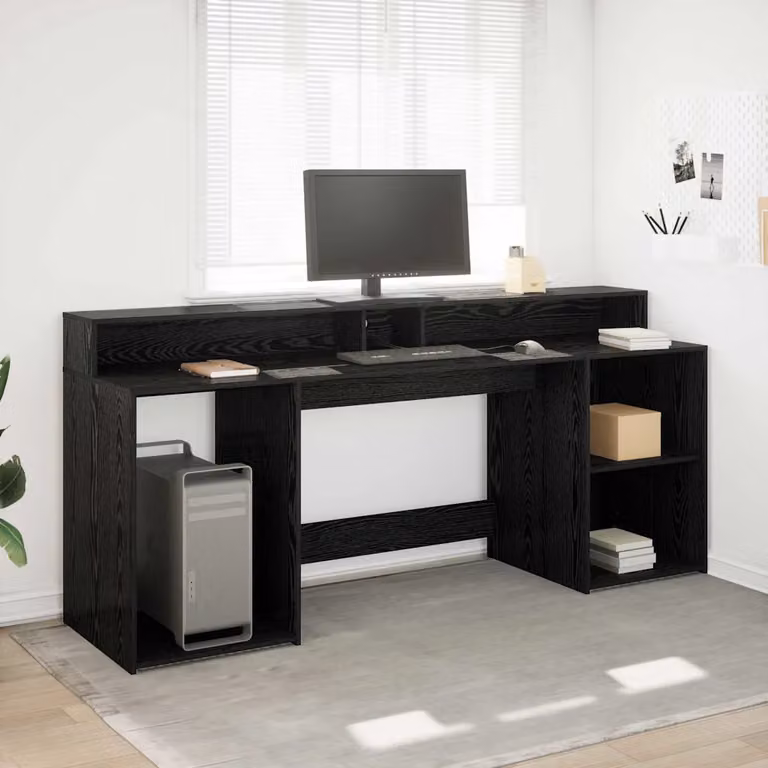 Scrivania da computer moderna vidaXL in rovere e nero, L 200 x P 55 x H 91 cm, in legno MDF laminato