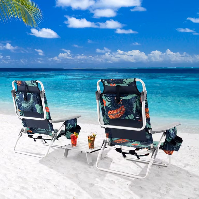 Set di sedie da spiaggia reclinabili e tavolino da campeggio pieghevole Costway Blu Marino