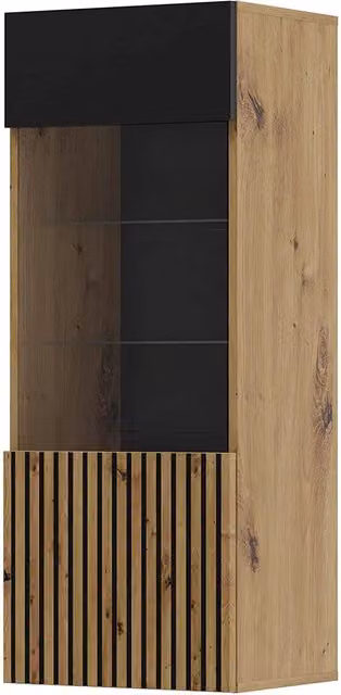 Mobile a colonna vetrina per soggiorno Auris Bim Furniture in rovere e nero opaco L/P/H: 45 x 37 x 115 cm