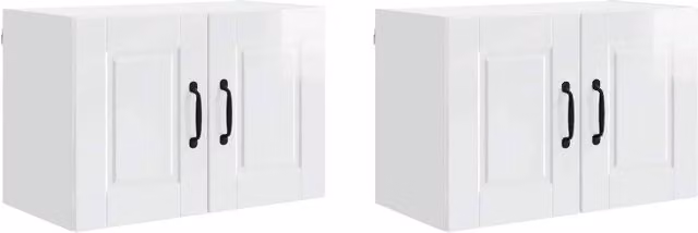 Set di 2 pensili da cucina moderni HELLOSHOP26 in legno composito bianco lucido L: 60 cm, P: 31 cm, H: 40 cm
