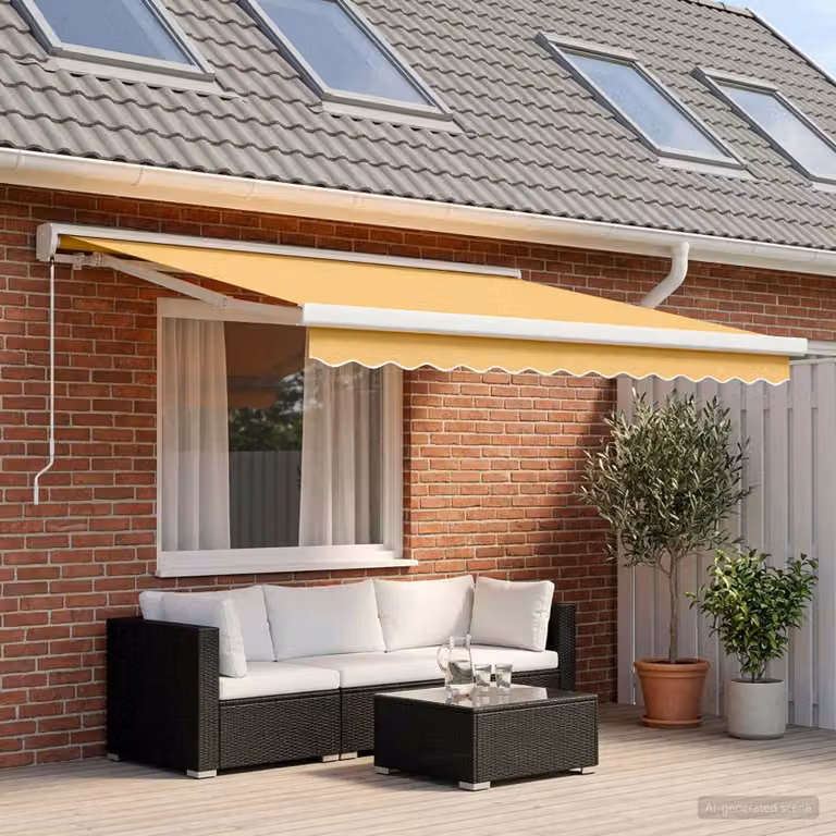 vidaXL Tenda retrattile a bracci pieghevoli in alluminio e poliestere, colore sabbia, L: 300 cm x P: 250 cm
