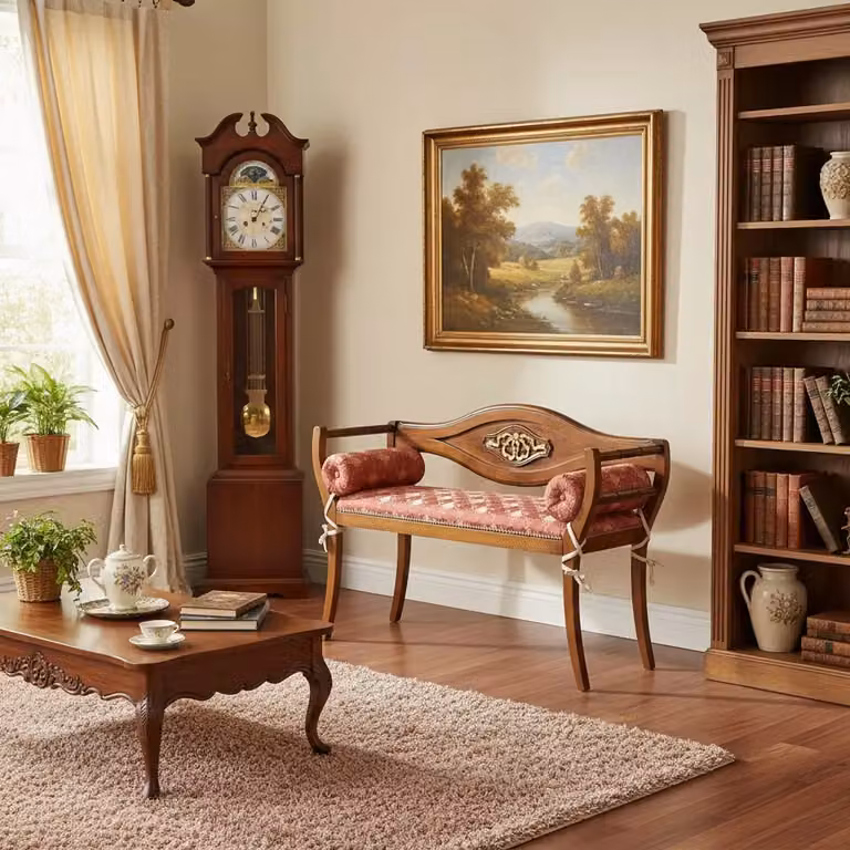 Divanetto imbottito in legno di faggio con decorazioni floreali e fregio oro, colore rosso e oro, L: 103 cm, P: 38 cm, H: 77 cm