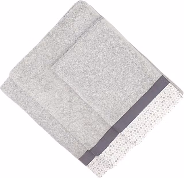 Set di 3 asciugamani Pallini Ipersan in cotone grigi con bordo decorativo