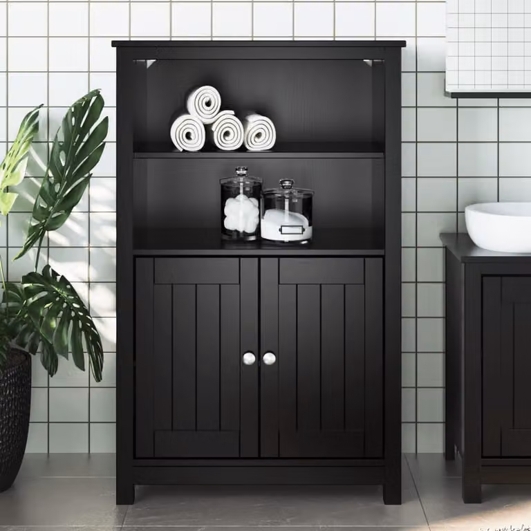 Mobile da bagno vidaXL BERG nero in legno di pino massello con ante a cerniera L: 69,5 cm, P: 34 cm, H: 110 cm