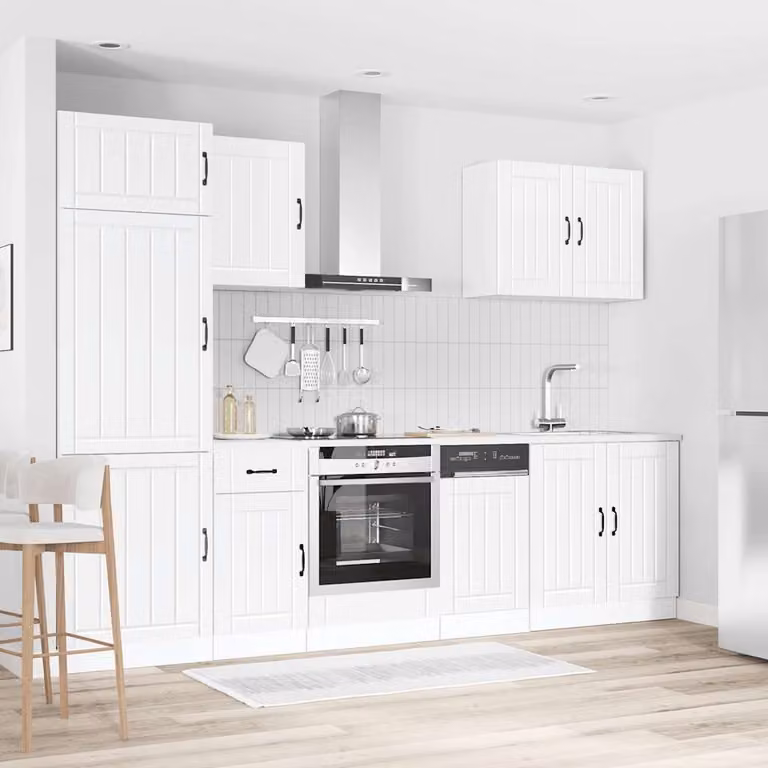 Set di mobili da cucina moderno vidaXL Lucca composto da 7 pezzi in legno multistrato bianco opaco L/P/H: 207 x 60 x 57 cm