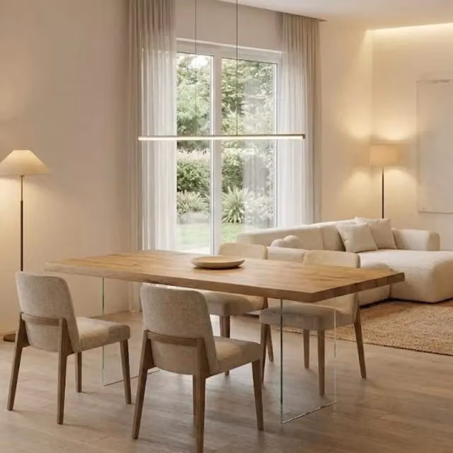 Tavolo da pranzo rettangolare allungabile Forest Duzzle in legno impiallacciato rovere naturale e vetro, L: 200-300 cm, P: 100 cm