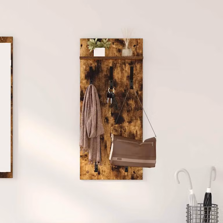 Appendiabiti a muro vidaXL in legno Rovere fumé, L 40 cm x P 10 cm x H 90 cm