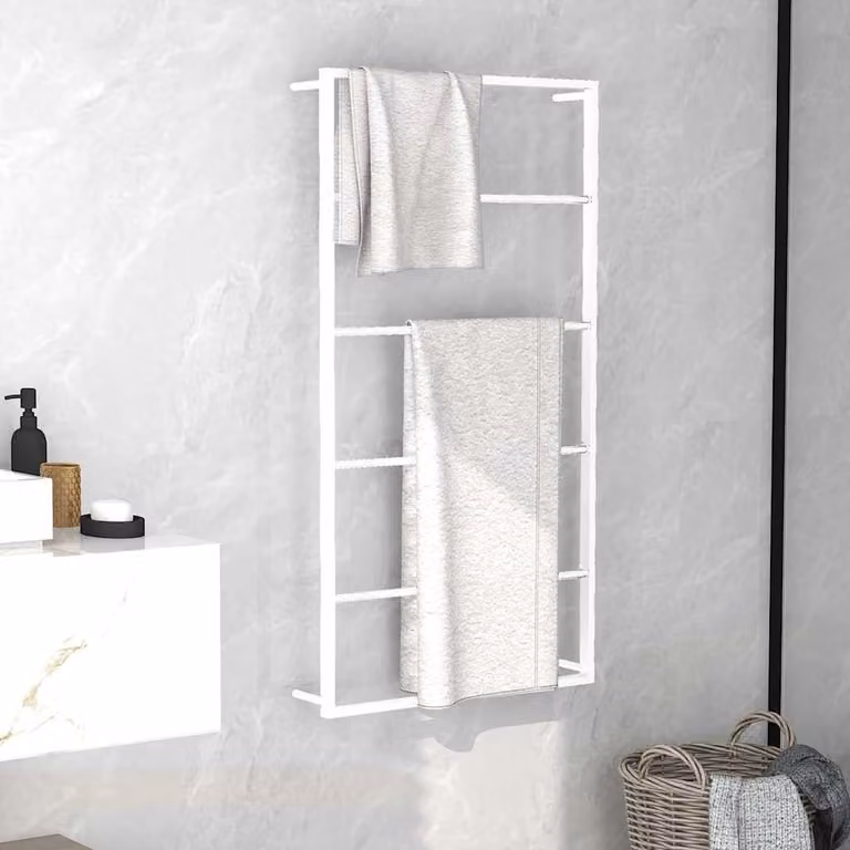 Portasciugamani da parete vidaXL in acciaio bianco L: 60 cm, P: 10 cm, H: 116 cm