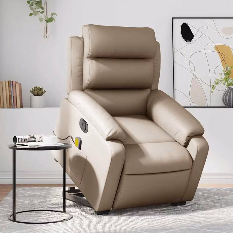 Poltrona Alzapersona con Massaggio Elettrico vidaXL in Similpelle Colore Cappuccino