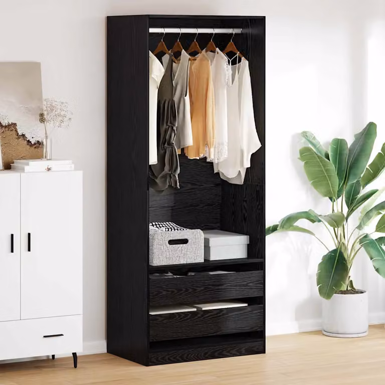 vidaXL Guardaroba Rovere Nero con Cassetti e Ripiani L: 80 cm, P: 50 cm, H: 203 cm in MDF