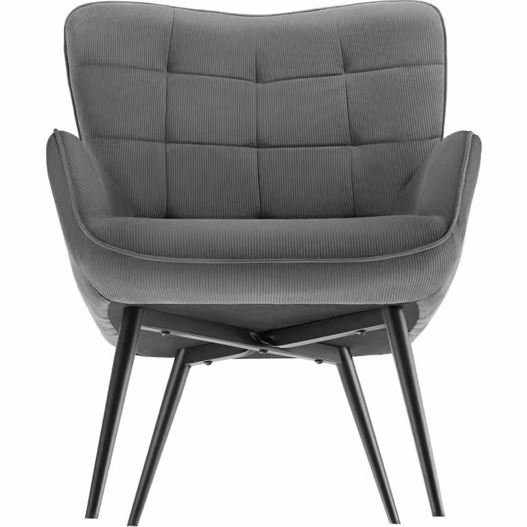 Poltrona Hygge tectake in velluto antracite e nero con struttura in metallo e legno, ideale per il tuo living