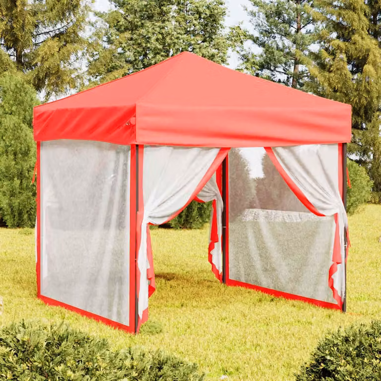 vidaXL Tenda per Feste Pieghevole con Pareti Laterali in Poliestere e Acciaio, Rosso, 2x2 m