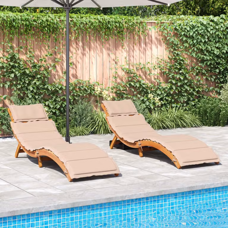 Set di 2 lettini prendisole con cuscini vidaXL in legno di acacia oliato beige