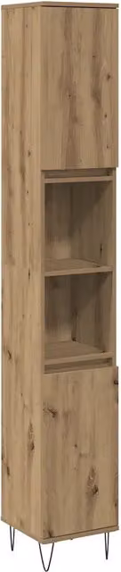 Mobiletto da bagno sospeso in stile industriale HELLOSHOP26 in legno di rovere e metallo marrone L/P/H: 30 x 30 x 190 cm