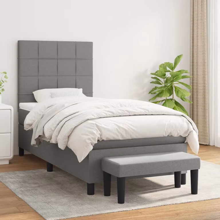vidaXL Giroletto a Molle Ibrido con Materasso in Tessuto Grigio e Bianco L/P/H: 200 x 100 x 128 cm