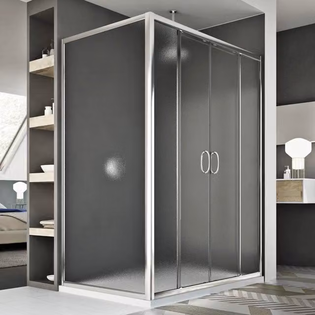 Box Doccia Angolare IDRALITE Replay Duo con 2 Ante Scorrevoli e Vetro Stampato, Colore Argento, L: 130 cm, P: 80 cm, H: 185 cm