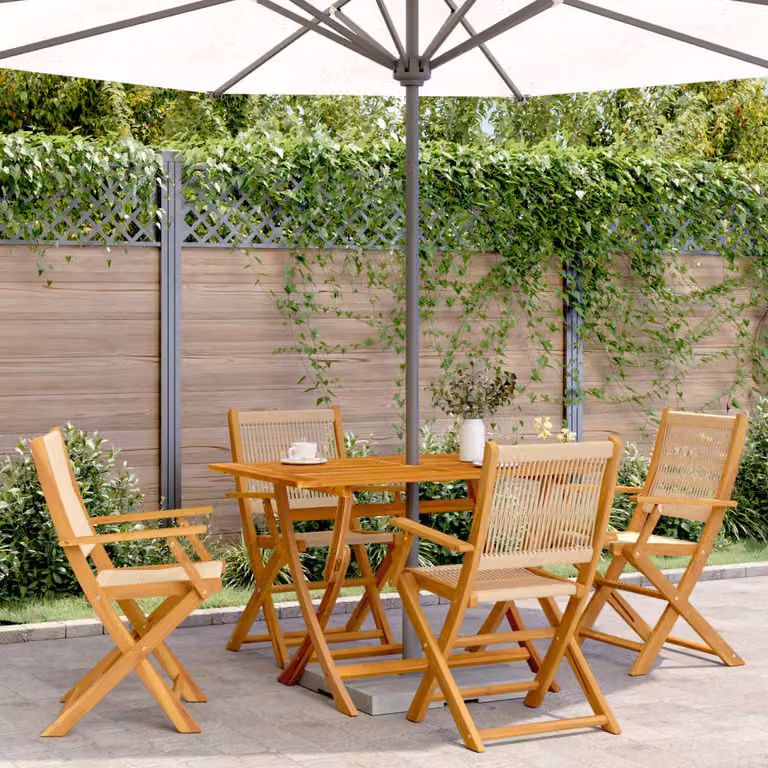 Set di 4 sedie pieghevoli vidaXL in legno di acacia oliato, colore beige, impilabili con braccioli per giardino e terrazza