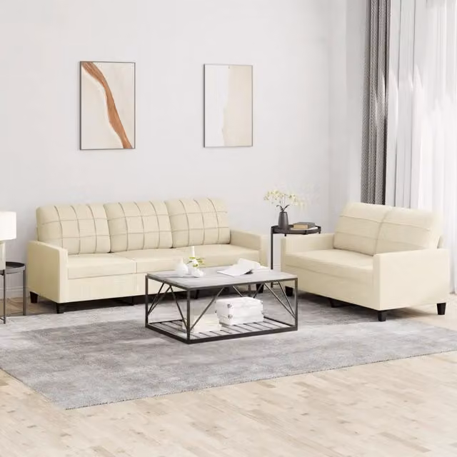vidaXL Set di Divani 2 pz Moderno in Similpelle Beige con Cuscini per Soggiorno