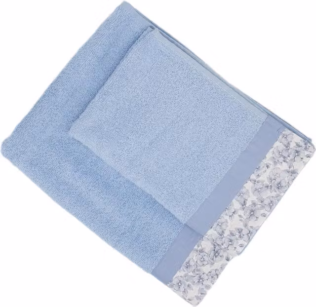 Set di 2 asciugamani Primula Ipersan in cotone azzurri con motivo floreale