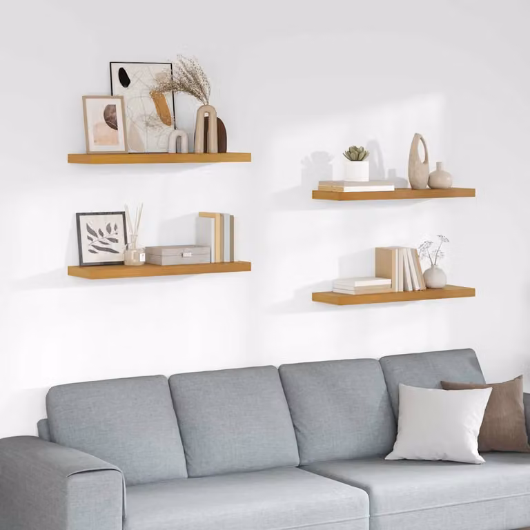 Set di 4 scaffali da parete vidaXL in legno MDF, colore beige, L 80 x P 23,5 x H 3,8 cm