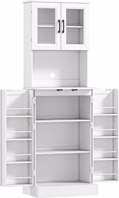 Credenza Alta Outsunny Bianca per Cucina, Sala da Pranzo o Soggiorno con Ante in Acrilico e Ripiani Regolabili, Altezza: 180 cm