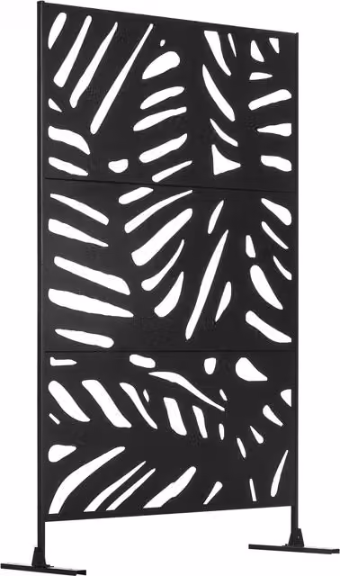Outsunny Separé Divisorio Decorativo da Esterno con Motivi a Grandi Foglie in Acciaio, Paravento per Giardino, Balcone e Terrazzo, L: 122 cm, P: 45 cm, H: 198 cm, Nero
