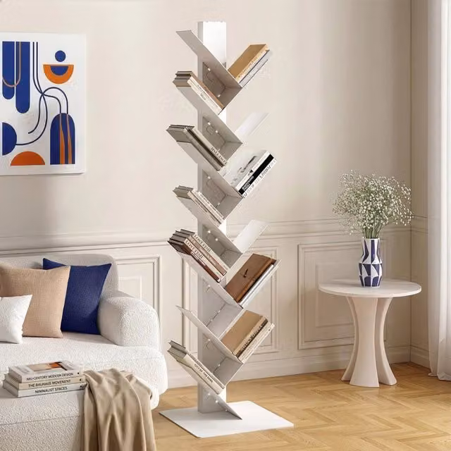 Libreria a forma di albero Eksjö en.casa bianca in metallo H 150 x L 39 x P 39 cm