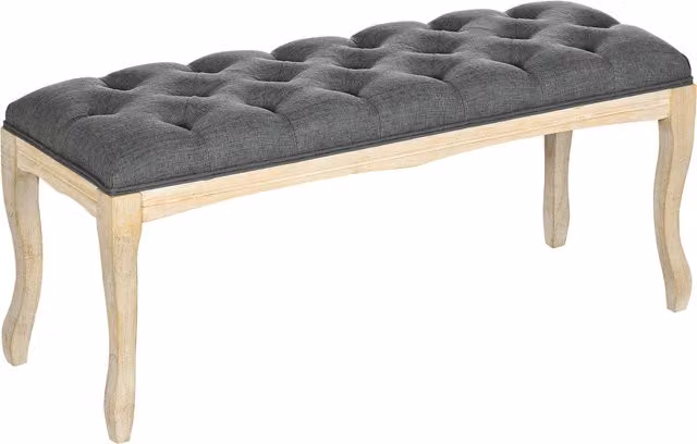Panca Imbottita HOMCOM in Stile Classico con Base in Legno di Caucciù Intagliato e Rivestimento in Lino, Grigio, Larghezza: 110 cm