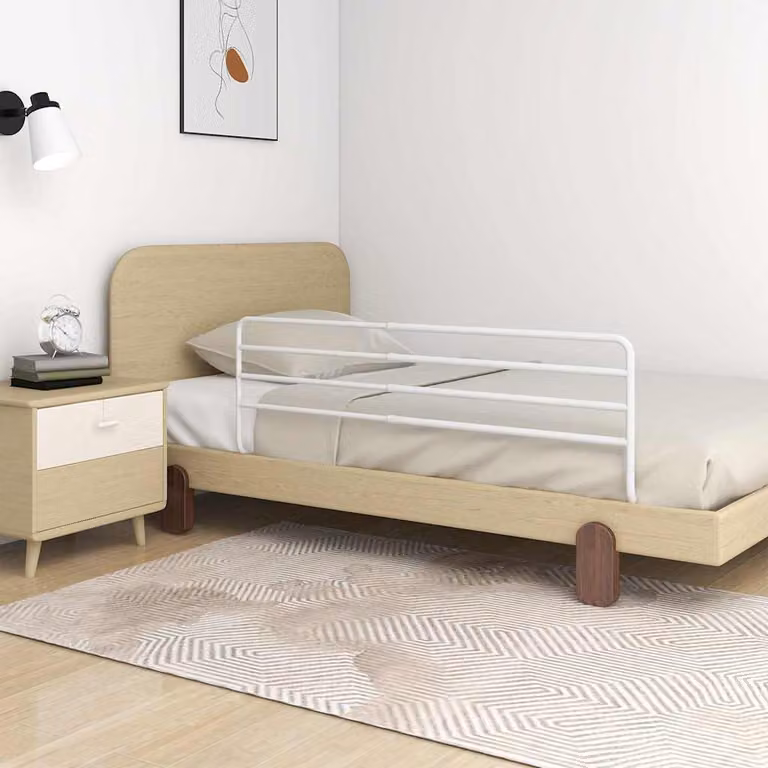 Sponda Letto di Sicurezza per Bambini vidaXL Estendibile in Metallo Bianco, Altezza: 55 cm, Larghezza: 76-137 cm