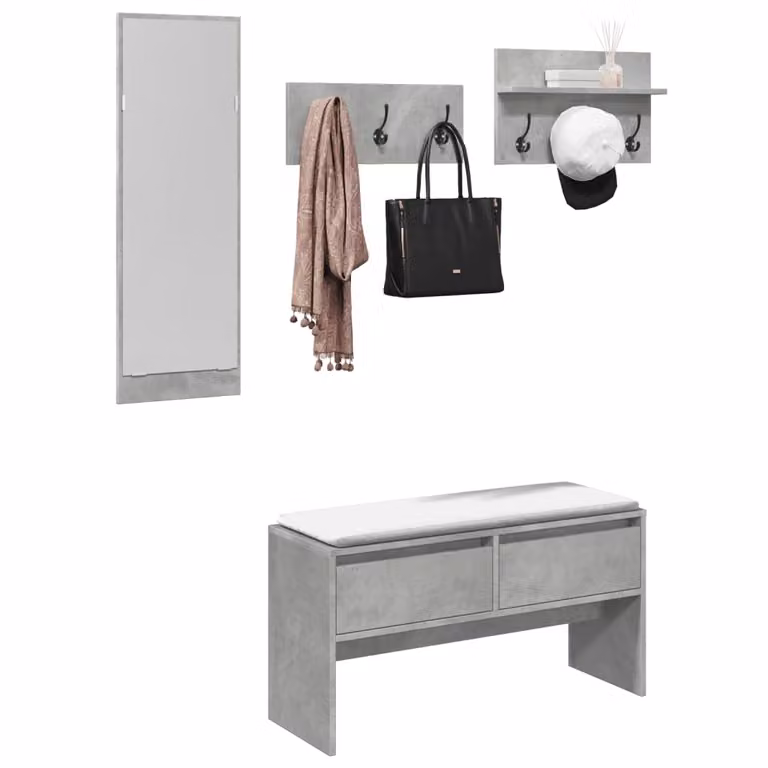 Set Mobili da Ingresso Moderno vidaXL in Legno e Metallo, 4 Pezzi, Grigio Opaco