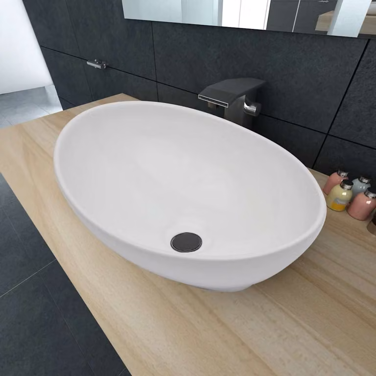 vidaXL Lavello in Ceramica Bianco Ovale da Appoggio L: 40 cm, P: 33 cm, H: 13,5 cm
