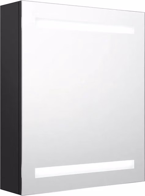 Mobiletto da bagno a parete HELLOSHOP26 nero con specchio e illuminazione LED integrata, ante in vetro con chiusura soft-close e ripiani interni, L: 60 cm, H: 50 cm, P: 14 cm