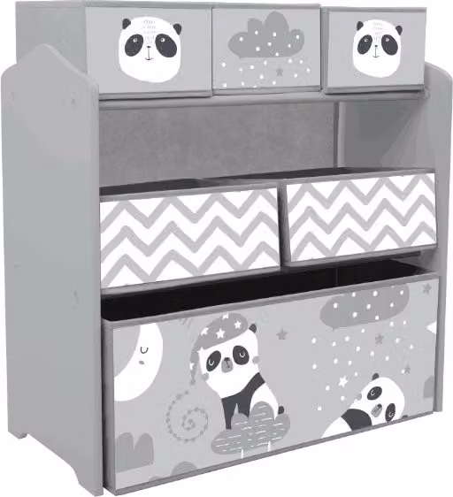 ZONEKIZ Scaffale Portagiochi per Bambini con 6 Contenitori in Tessuto Rimovibili, L 63 cm x P 30 cm x H 66 cm, Grigio