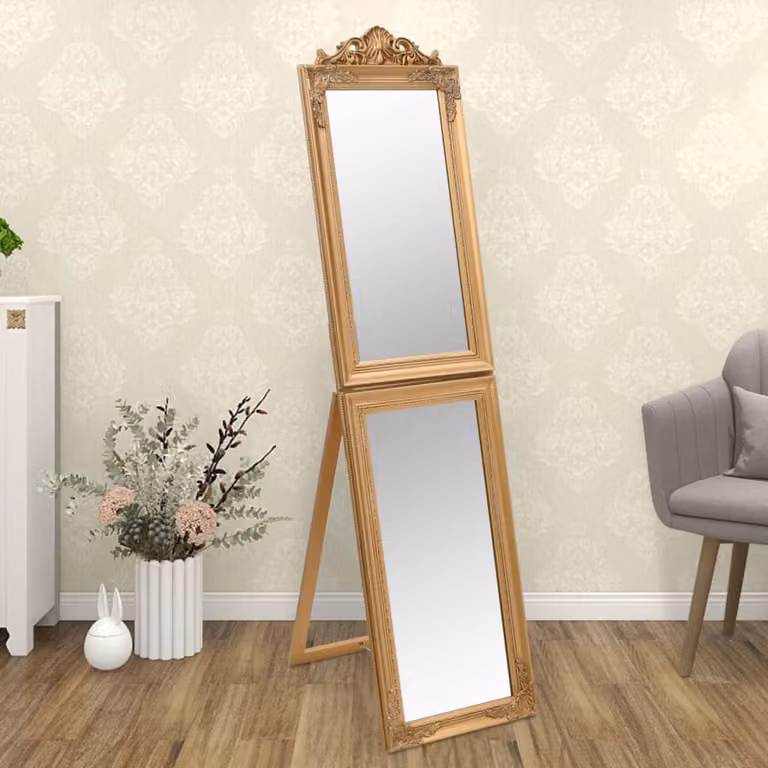 Specchio autoportante vidaXL in stile glamour dorato, forma rettangolare, L: 45 cm, H: 180 cm