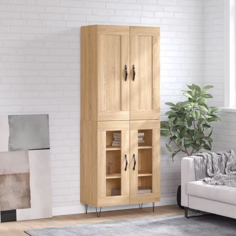Credenza moderna vidaXL in Rovere Sonoma e legno multistrato, colore marrone, L: 69,5 cm, P: 34 cm, H: 180 cm