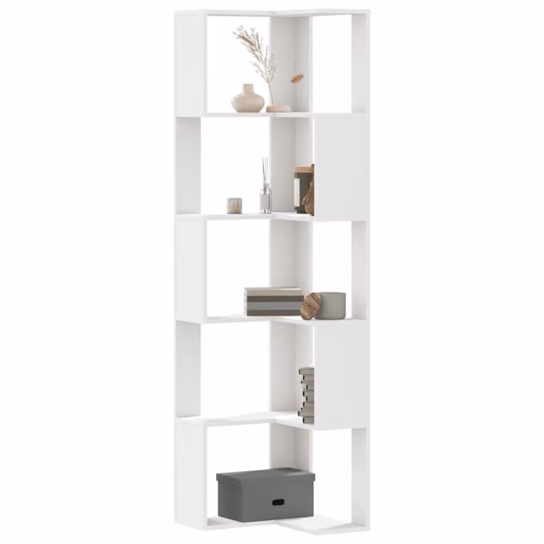 Libreria angolare vidaXL con 5 ripiani in legno bianco, ideale per soggiorno o ufficio, L/P/H: 50 x 50 x 179 cm