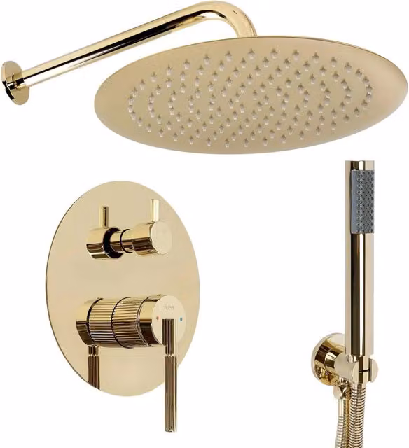 Set Doccia Da Incasso Rea Argon Gold con Colonna Rigida e Box Doccia