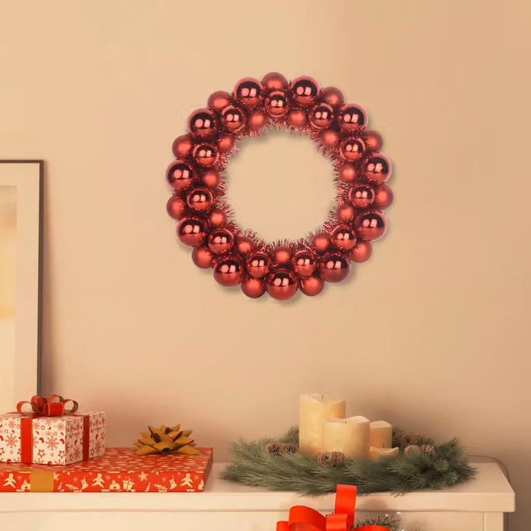 Set di 2 corone di palline di Natale vidaXL, colore rosso, L/P/H: 33 x 33 x 7 cm