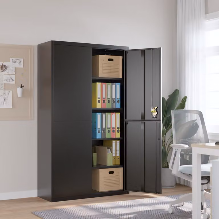 Armadio Classificatore vidaXL in Metallo Nero Opaco con Ante a Battente e Ripiani Regolabili L: 105 cm, P: 40 cm, H: 180 cm
